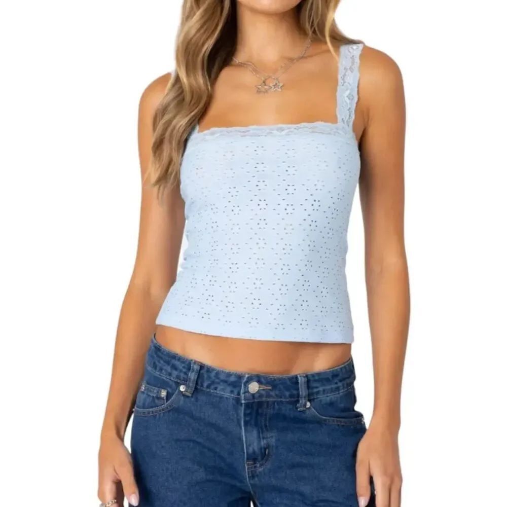 Edikted Virginia Lace Trim Eyelet Tank Top Women’s Small